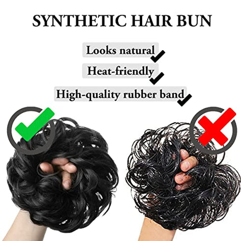SARLA Updo Messy Bun Hair Piece Platinum Blonde Synthetic Fake Scrunchies Ponytail Extension Wavy Curly for Women Girls 2PCS