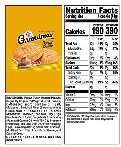 Grandma's Cookies Peanut Butter Flavored 4 Packs (8 Cookies)