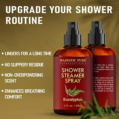 MAJESTIC PURE Eucalyptus Shower Steamer Spray - Aromatherapy Shower Spray - 100% Pure Eucalyptus Essential Oil - Eucalyptus Shower Spray Aromatherapy Mist - Spa with Room Spray Aromatherapy - 2fl oz