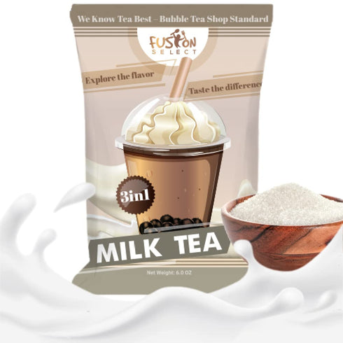 Fusion Select Bubble Tea Mix - Flavored 3-in-1 Drink Powder with Cream & Sugar - Instant Pre-Mixed Beverage for Hot or Cold Blends & Yummy Frappes - 6 oz. Pack, Made in Taiwan (Milk Tea)