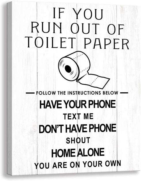 Kas Home Funny Bathroom Canvas Wall Art | Rustic Bathroom Prints Decorative Signs Framed | Restroom Washroom Wall Decor