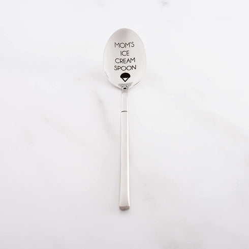 Kanudle Mom's Ice Cream Spoon with Ice Cream Pint Holder Sleeve | Engraved Stainless Steel | Mom Gift from Son Daughter Husband