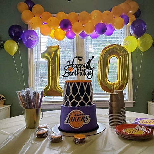 Vivicraft Basketball Theme Cake Topper for Boy Birthday Decorations, Double Sided Glittery Happy Birthday Basketball Cake Toppers for Party Supplies (1pcs, Black)