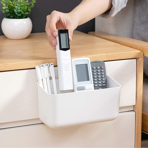 Suwimut 4 Pack Hole-Free Remote Holder Wall Mount, Self-Adhesive Organizer Storage Box for Table and Nightstand, White