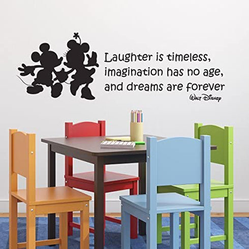 CustomVinylDecor Wall Decals Quote - Walt Disney Mickey and Minnie Mouse Decorations, "Laughter is Timeless" - Removable Home Décor Stickers - Perfect for Any Bedroom, Family Room, Office, Dorm, or Any Living Space
