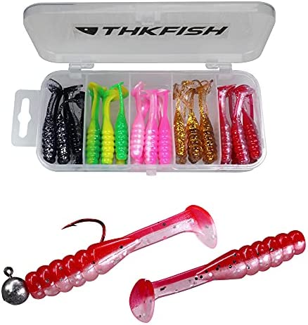 THKFISH 30Pcs Paddle Tail Swimbaits 2 INCH Bicolor Soft Plastic Fishing Lure Swim Baits for Crappie Bass Trout Mixed Color