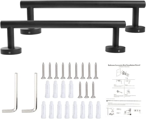 Bathroom Towel Bar, 2 Pack Stainless Steel Towel Rack, Matte Black Bath Towel Hanger, Wall Mounted Towel Rail, Towel Rod Bathroom Hardware (2 Pack - Black)