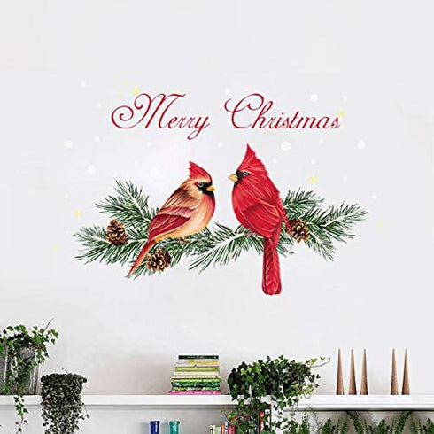 ufengke Christmas Cardinal Pine Cones Wall Stickers Birds Snowflakes Window Clings Decal for Showcase Home Decor Merry Christmas Decoration