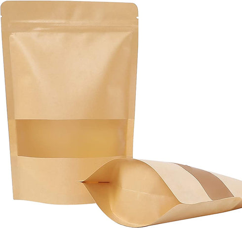 Moretoes 120pcs Kraft Stand Up Pouches 5.9—8.6 Inches, Ziplock Stand Up Bags with Matte Window, Reusable, Heat-Sealable