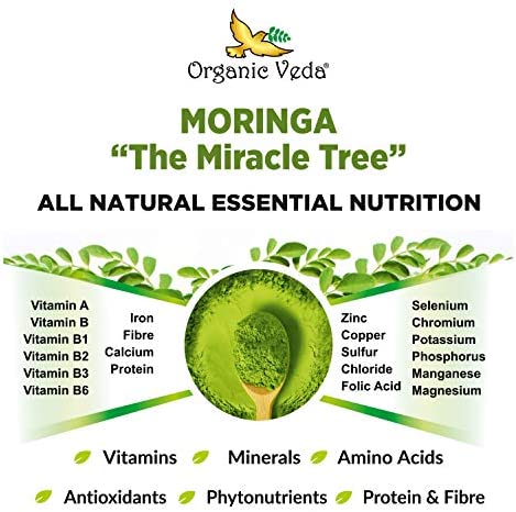 Organic Veda Moringa Capsules – 100% Pure Moringa Supplement Made from Organic Raw Dried Moringa Leaf - Non-GMO Whole Green Super Food Nutrition (300 Count)