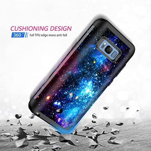 Miqala for Galaxy S8 Case,Shiny in The Dark Three Layer Heavy Duty Shockproof Hard Plastic Bumper +Soft Silicone Rubber Protective Case for Samsung Galaxy S8,Blue Sky