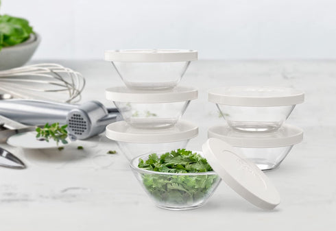 Kook Small Glass Prep Bowls with Lids Set, Clear Mini Food Storage Containers, Microwave & Dishwasher Safe, 7.25 oz, Set of 8