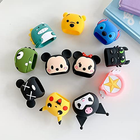 TXGOT for Apple 20W USB-C Power Adapter Charger 3D Cute Cartoon Designs Protective Case,Cute Cartoon Lightning Cable Protector Cover for iPhone Charger (Pink Star)
