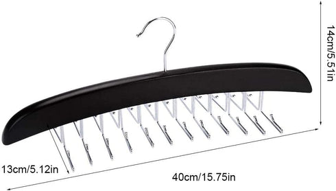 SunTrade Wooden Tie Hanger,24 Tie Organizer Rack Hanger Holder Hook (Black, 24 hooks)