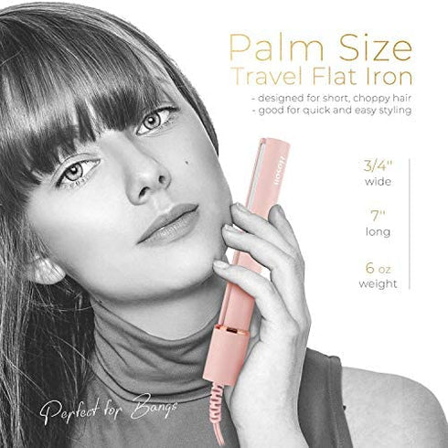 Mini Hair Straightener Travel Size, Small Flat Irons for Short Hair, Portable Flat Iron for Bangs, Pink