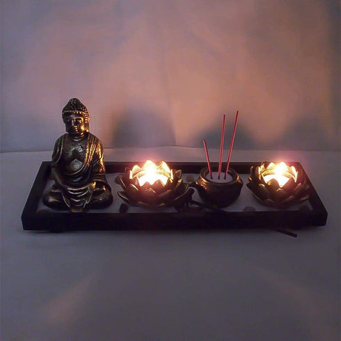 Royal Brands™ Zen Garden with Buddha, Rake, Tea Light Candle and Incense Holder Peace and Tranquility (14.5"x5"x7")