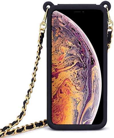 Fusicase for iPhone 11 Wallet Case with Neck Strap Crossbody Strap Lanyard Handbag Wrist Strap Protective Cover Credit Card Holder Slot Purse for Girls Women Silicone Case for iPhone 11 Black