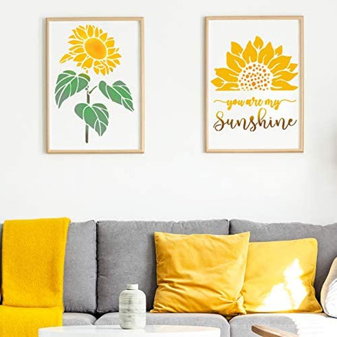 6 Pieces Sunflower Stencil Kit You are My Sunshine Stencil Butterfly Sunflower Reusable Mylar Template Stencils with Metal Open Ring for Painting on Wood Wall Home Decor