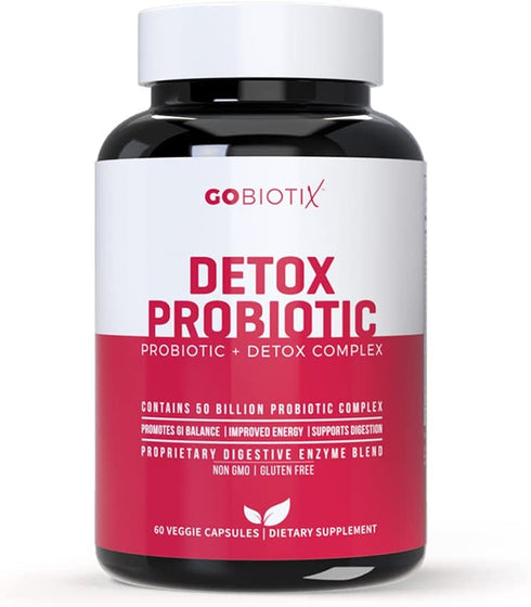 GOBIOTIX Detox Probiotic Supplement Ultimate Flora Probiotic for Women & Men | 50 Billion CFU of Probiotics + Prebiotics + Digestive Enzymes for Gut & Liver Health | Shelf Stable, 60 Caps