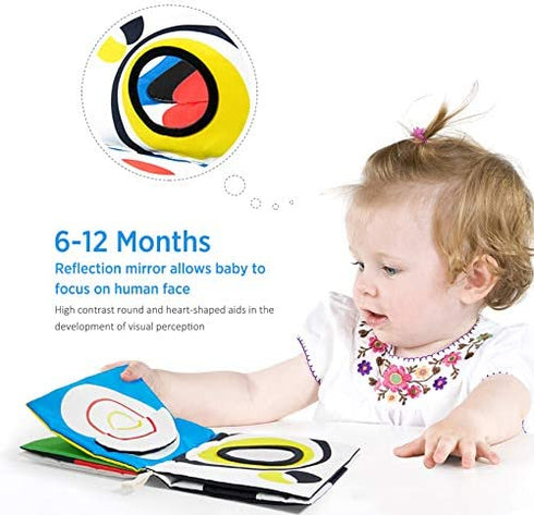beiens Baby Books Toys, High Contrast Black and White Books Non Toxic Fabric Touch and Feel Crinkle Cloth Books Early Educational Stimulation Toys for Infants Toddlers, Baby Gift Soft Toys Mirror