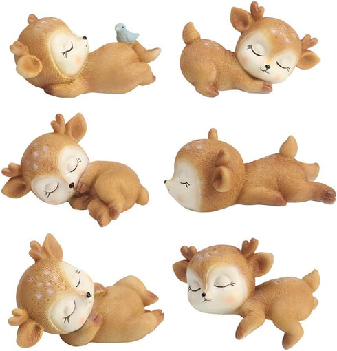 6 Pack Deer Figurines Cake Topper, Woodland Animal Doe Fawn Desktop Decoration Cute Miniature Statue Party Ornaments for Baby Shower Birthday Anniversary