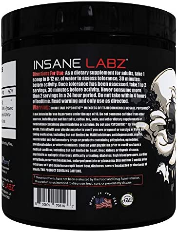 Insane Labz Psychotic Black Edition Mid Stimulant Pre Workout Powder, Energy Focus Pumps, Loaded with Creatine Beta Alanine Taurine Fueled by AMPiberry, 35 Servings Watermelon