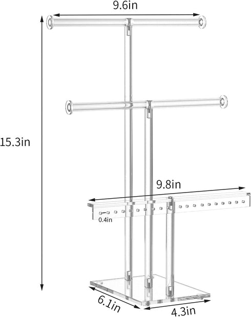 HIIMIEI Jewelry Stand Organizer 3 Tier Acrylic tabletop Jewelry Tower Display for Necklaces Bracelets Earrings