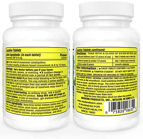Modern Natural Products Swiss Kriss Herbal Laxative - 250 Tablets (2 PACK)