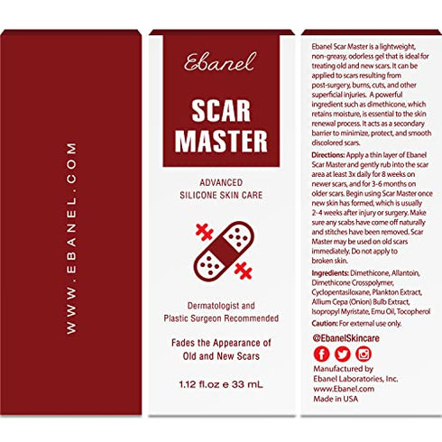 Ebanel Silicone Scar Gel with Onion Extract, Emu Oil, Vitamin E, Medical-Grade Scar Removal Cream for Old & New Acne Scars, Burn Scars, Surgical Scars, Injuries, Stretch Marks, C-Section, Insect Bites