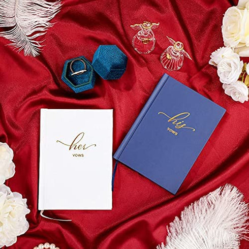 Sherr 2 Pieces Wedding Vow Books His and Her Vow Books with Gold Texture Wedding Keepsake Vow Books for Newlyweds Couple Wedding Present Engagement Bridal Shower, 5.5 x 3.9 Inch, White and Navy-Blue