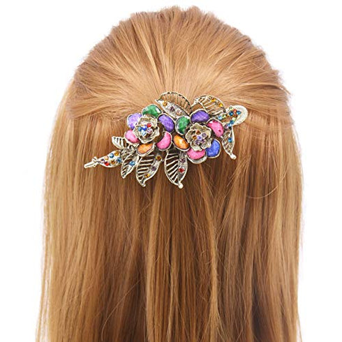 2 Pack Peacock Alligator Hair Clips Rhinestone Flower Decorative Alligator Hair Clips, Metal Flower Hair Clips for Women (Style-C)