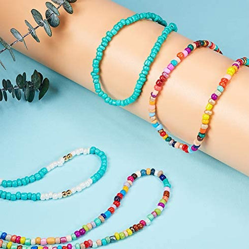 Hicarer Seed Bead Choker Necklace Tiny Beaded Choker Boho Colorful Choker Necklace Chain Jewelry for Women and Girls, Adjustable 12-16 Inches (Color Set 1, 8 Pieces)