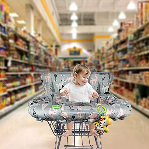 ICOPUCA Shopping Cart Cover, 2-in-1 cart Cover for Babies N high Chair Cover, Padded Grocery cart Cover for Baby boy Girl,with Split/Padded/Reversible seat Cushion, Large, Deer;