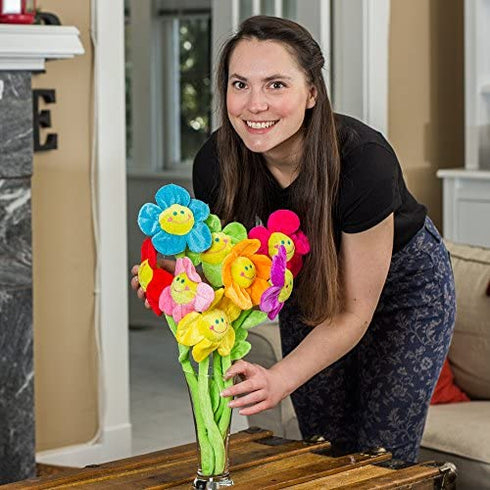 T play Plush Flower Bendable Stems Colorful Stuffed Flowers Plush Toy Durable Plush Daisy Flower Bouquet with Happy Smiley Face Toy Flower Sunflower Plushie Gift for Kids Baby Girl Toddlers 11.5"