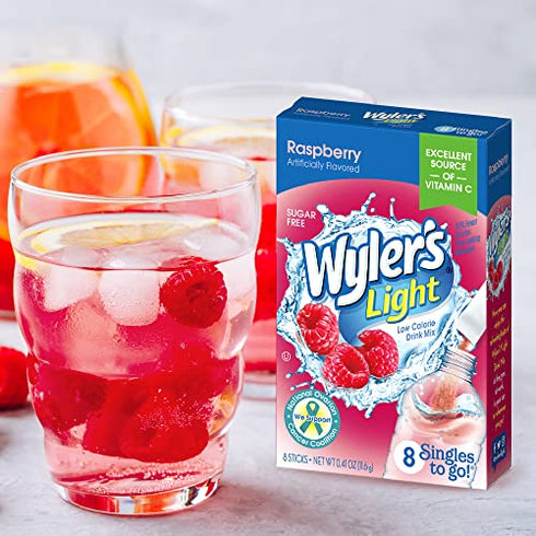 Wyler's Light Singles To Go Powder Packets, Water Drink Mix, Raspberry, 8 Packets per Box, 96 total Packets (Pack of 12)