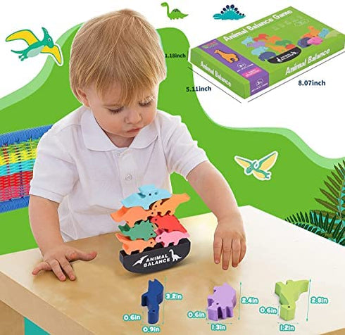 Dinosaur Stacking Toys for Kids 3-5, Wooden Building Blocks for 4-8 Year Old Boys Girls, Early Educational Montessori Toys for Toddlers, Boys STEM Toys Age 2 3 4 5 for Birthday Gifts