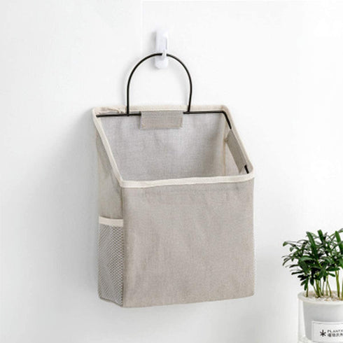 Wall Hanging Storage Bag, Waterproof Over The Door Closet Organizer Hanging Pocket Organizer for Bedroom, Bathroom, Linen Cotton (Gray)