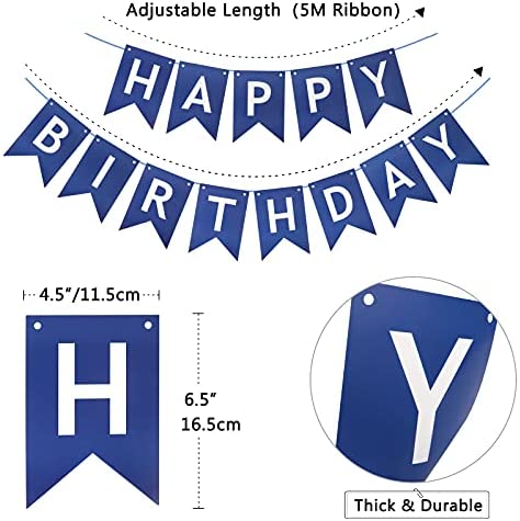 Yocharm Happy Birthday Banner Bunting Royal Blue Party Balloons Confetti Latex Balloon Party Banners for Boys Women Men Birthday Banner Decorations