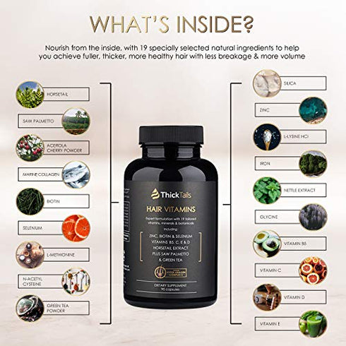ThickTails Hair Growth Vitamins Pills - For Women With Thinning Hair Due to Menopause & Stress. Natural Hair Growth Formula. Regrowth. With Biotin Saw Palmetto Horsetail. DHT Blocking. 1 Month Supply