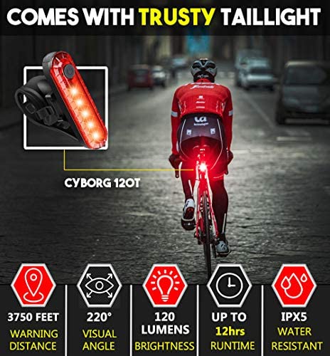BLITZU Gator 450 Lumens Bike Lights Front and Back Set, Headlight and Tail Rear Light, USB Rechargeable Bicycle Lamp, Waterproof, LED Safety Flashlight Cycling Accessories, Fits Adult Kids MTB Helmet
