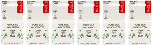 RADIUS Natural Unscented Silk Dental Floss 33 Yards Compostable Non-Toxic Oral Care & Designed to Help Fight Plaque Clear - Pack of 6