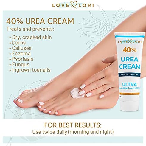 LOVE, LORI Urea Cream 40 Percent for Feet 4 oz Foot Cream For Dry Cracked Feet - Callus Remover & Foot Repair Treatment - Moisturizes Heels, Hands, Knees & Elbows - For Thick, Rough & Dry Skin