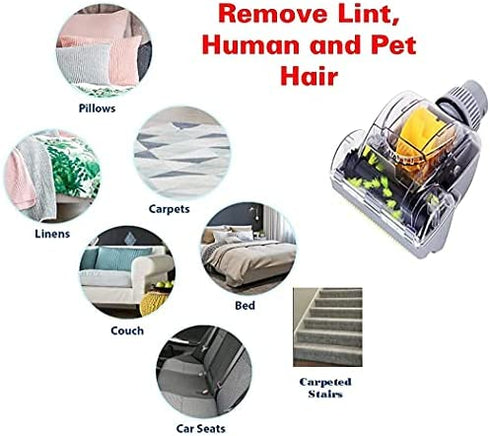 VACEXT Pet Hair Remover Vacuum Attachment Cleaning Tool for Couch Cushions, Upholstery, Carpeted Stairs and Car Carpet - Air Driven Turbo Brush Compatible with Common Models