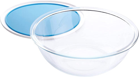 HUSANMP Clear Tempered Glass Mixing Bowl with Lid (Microwave and Dishwasher Safe) (2 quart)
