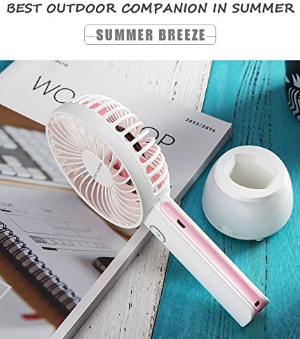 OCUBE Handheld Fan, Mini Hand Held Fan with 7 Color LED Light Base, 2000mAh Battery Operated USB Rechargeable Desk Fan, 3 Speeds Electric Portable Personal Cooling Fan for Home Office Travel (Pink)