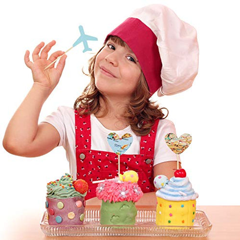 36 Pieces Travel Themed Cupcake Toppers Set, Airplane Cupcake Toppers Map Heart Cake Toppers for Travel Themed Baby Shower Party Decorations (Blue and Brown)