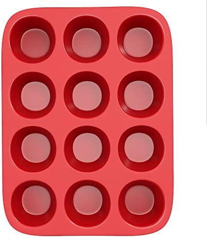 Silicone Muffin Pan- Nonstick Cupcake/Muffin/Brownie Reusable Baking Tray- Microwave, Oven, Freezer, Dishwasher Safe Bakeware (12 Cups) by Chef Buddy