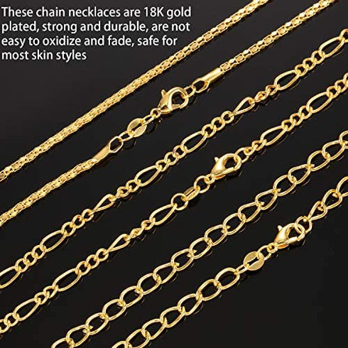 Blulu 24 Pieces Various Styles Gold or Silver Plated DIY Chain Necklace for Jewelry Making Supplies and Craft (18 Inch, Gold)