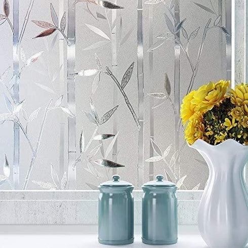 LEMON CLOUD Bamboo Window Film Stained Glass Film Frosted Privacy Window Decal Decorative Window Cling No Glue Removable Window Stickers(17.5 x 78.7 inch)