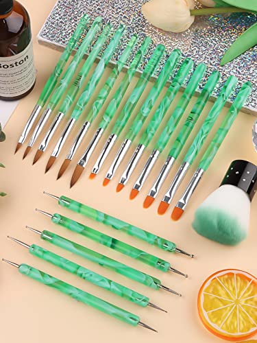 TOROKOM 19Pcs Nail Art Brushes Professional Acrylic Brushes for Nails incl Gel Polish Nail Art Tools, Nail Design Brushes,Double Ended Dotting Tools for Acrylic Application Manicure,with Nail Dust Brush